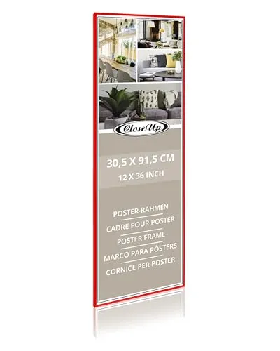 Close Up Posterrahmen | Rot/Red| Bilderrahmen | Frame | für langformatige Poster, Kunstdrucke, Plakate… | bruchsichere PVC Scheibe | 30,5 x 91,5 cm / 12x36