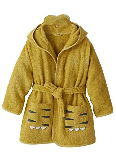 Vertbaudet Kinder Bademantel, Tiger-Kostüm senfgelb 98/104 - Kuscheliger Bademantel im Tigerdesign mit Kapuze und elastischem Gürtel. Ideal für gemütliche Stunden nach dem Baden und perfekt zum Spielen.