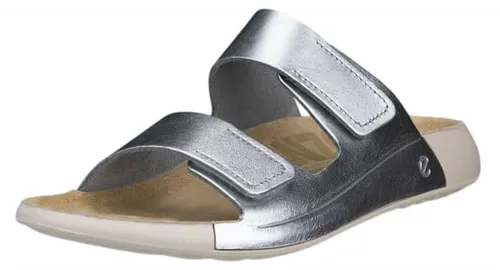 ECCO COZMO W Pantolette Damen, Gr. 41, silber - Sportliche Pantolette aus Leder mit zwei Klettverschlussriemen, ideal für den Sommer. Bequem und stylisch, perfekt für Freizeit und leichte Wanderungen.