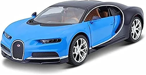 Bauer Maisto 31514 Bugatti Chiron: Originalgetreues Modellauto 1:24, Türen und Motorhaube Zum Öffnen, Fertigmodell, Blau, 20 cm