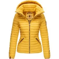 MARIKOO Damen Steppjacke mit abnehmbarer Kapuze - Löwenbaby Gelb, Gr. M - Funktionsjacke für die Übergangszeit, leicht gefüttert und stylisch mit abnehmbarer Kapuze - ideal für Frühling und Herbst, figurschmeichelnd und komfortabel.