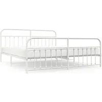 Bettgestell Metall Weiß 200x200 cm mit Kopf- und Fußteil - Stabiles Bettgestell aus pulverbeschichtetem Stahl für optimalen Halt und Atmungsaktivität. Mit praktischem Stauraum und elegantem Design – ideal für dein Schlafzimmer!