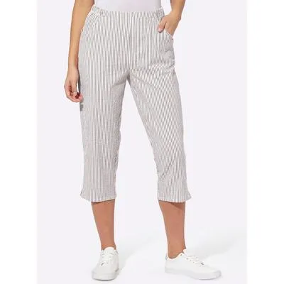 Caprihose CLASSIC BASICS, Damen, Gr. 46, Normalgrößen, braun (taupe, gestreift), 100% Baumwolle, gemustert, gestreift, 3/4-Länge, Hosen Caprihose