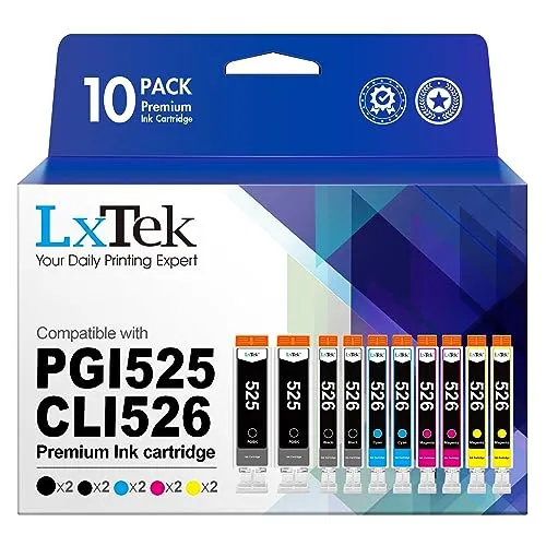 LxTek PGI-525 CLI-526 Tintenpatrone Kompatibel für Canon Druckerpatronen 525 526 für Canon MG5350 Druckerpatronen für Canon PIXMA MG5150 MG5250 IP4850 IP4950 IX6550 MX885 MX715 MG6150 (10er-Pack)