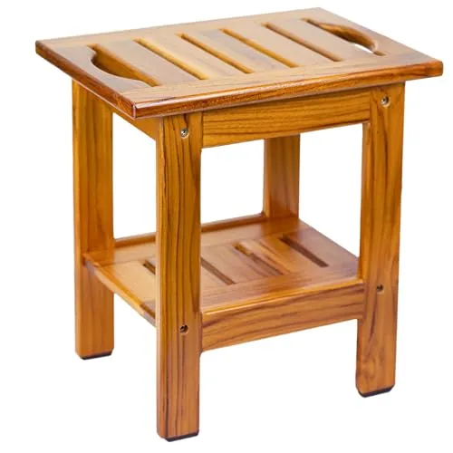 Utoplike Teak-Duschbank, kompakter Badhocker mit Ablage und Griff