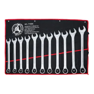 BGS Do It Yourself Maul-Ringschlüssel-Satz XXL | SW 34 - 50 mm - Werkzeug-Set mit warm geschmiedeten, verchromten Schlüsseln in einer praktischen Tetron-Rolltasche. Ideal für Heimwerker und Profis, bietet 11 verschiedene Schlüsselgrößen für vielseitige Anwendungen.