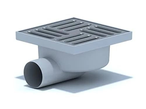 Edelstahl Bodenablauf Eck DN50 150x150 mit waagerechtem Abgang