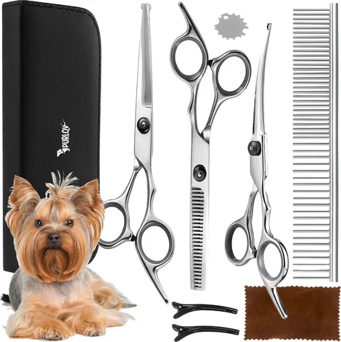Hundeschere mit Rundspitze & Kamm - Pflege-Set für Hunde und Katzen - Sonstiger Hundebedarf: Hochwertiges Edelstahl-Set mit ergonomischem Griff und abgerundeten Spitzen für sichere Fellpflege ohne Verletzungsrisiko.