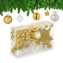 relaxdays Weihnachtsbaumkugel Set 101er, gold - Weihnachtskugeln in verschiedenen Formen und Designs, ideal für festliche Dekoration. Bruchsicherer Kunststoff sorgt für Langlebigkeit und die praktische Aufbewahrungsbox macht die Lagerung einfach.