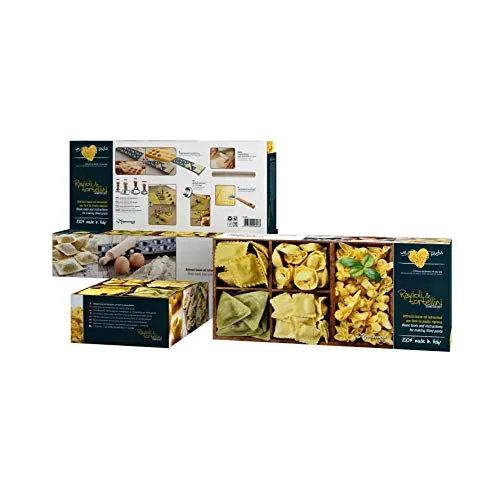 Ravioli & Tortellini Starter Set - Nudelmaschinen Set mit Anleitung in Deutsch & Italienisch. Enthält alles für selbstgemachte Ravioli und Tortellini, perfekt für Pasta-Liebhaber und kreative Küchen!