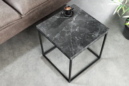 riess-ambiente Beistelltisch ARCHITECTURE 45cm graphit/schwarz – Metallgestell, Marmor-Design (Einzelartikel, 1-St), quadratische Platte & Industrial-Stil – ideal neben Sessel, Sofa & Co.