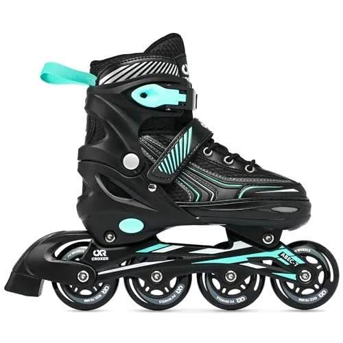 CROXER Optima Inline Skates Inliner für Kinder Erwachsene verstellbar (Black/Mint, 39-42 (24cm-26,5cm))