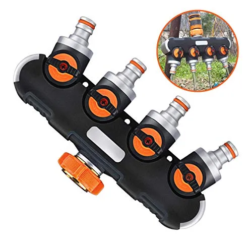 iwobi 4-Wege-Verteiler, Schlauchverteiler für Gartenbewässerung, Wasserdurchfluss regulier und absperrbar