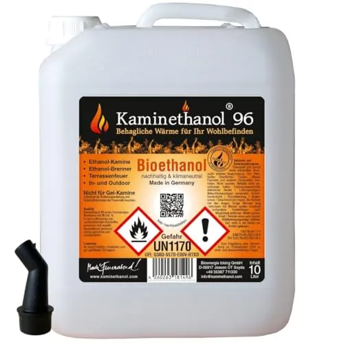 L Bioethanol 96,6% Ethanol 10 Liter Bio Alkohol 10 L Kanister Kamin Ausgießer 10