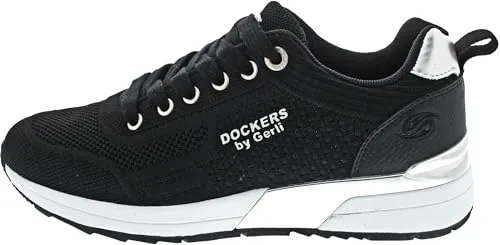 Dockers Damen Schnürschuhe 32822 in Schwarz/Silber - Sneaker für Damen mit flexibler Laufsohle und gepolsterter Innensohle für maximalen Tragekomfort. Ideal für Alltag und Frühjahr/Sommer.
