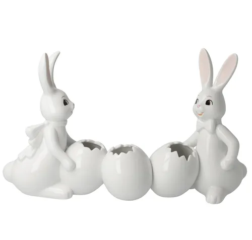 Goebel Hasenfigur Hase mit Vase Spring Feelings - Snow White - Sammlerfigur aus hochwertigem Porzellan, meisterlich handgefertigt und ideal als Geschenk verpackt für Ostern oder besondere Anlässe.