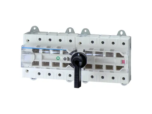 Hager Umschalter 100A HI405R - Spannungsprüfer mit 4-poligem Lastumschalter, ideal für sicheres Umschalten unter Last zwischen zwei Niederspannungsstromkreisen. Für einfache Montage auf DIN Schiene oder Platte.