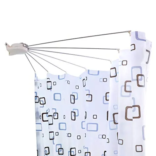 Hershii Duschvorhang Spinne 7 Arme für Badewanne mit Vorhang Faltbare Regenschirm Duschstange Badewannenstange Eckduschstange mit Gardinenhaken Breite Erweitern 144cm Metall Vorhangschiene