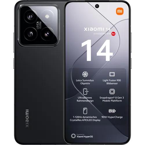 Xiaomi 14 Smartphone 512 GB, Black, 5G - High-Performance Smartphone mit 50 Mpx Kamera, ideal für Fotografie und Streaming unterwegs.