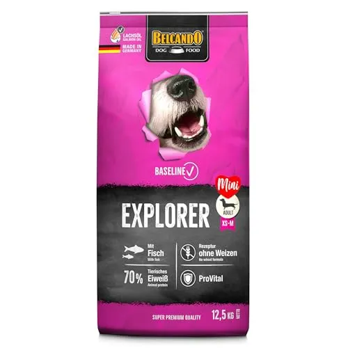 BELCANDO Baseline Explorer 12,5kg Trockenfutter für Hunde - Hundefutter für kleine und mittlere Rassen, mit leckerem Fisch und hochwertigen Zutaten für ein glänzendes Fell und starke Abwehrkräfte.