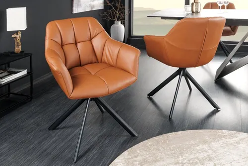 riess-ambiente Polsterstuhl PAPILLON cognac / schwarz (Einzelartikel, 1 St), Esszimmer · Leder · Metall · Armlehne · 180° drehbar · Modern Design