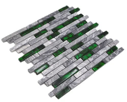 Glasmosaik Naturstein Stäbchen Marmor Mosaikfliesen grau grün WB87-0405 |1Matte