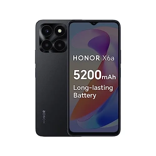 HONOR X6a Smartphone - 4GB RAM, 128GB Speicher, 50MP Kamera - Simlockfreies Handy mit 6,56 Zoll LCD-Display und 90Hz Bildwiederholrate. Der 5200 mAh Akku sorgt für lange Nutzung, während die 50MP Kamera Ihre besten Momente perfekt festhält.