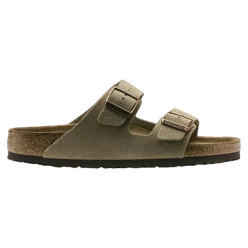 Birkenstock Arizona Wildleder Taupe - Pantoffel mit Weichbettung - Wanderschuhe mit anatomisch geformtem Korkfußbett und weicher Veloursleder-Oberfläche für maximalen Komfort und Unterstützung bei jedem Schritt.