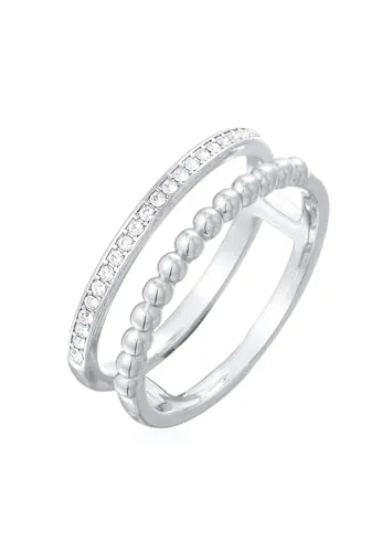 Elli Ring Damen Statement Zweireihig Kugel Silberfarben mit Kristallen