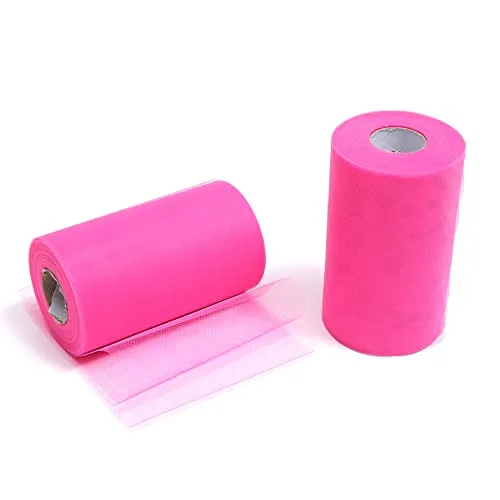 ZADAWERK® Tüll - 15cm x 45m - Neon Pink - 1 Rolle - Stoff Dekoration Hochzeit