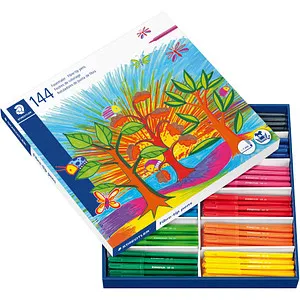 Staedtler Filzstifte 325, C144 Schulbox - 144 auswaschbare Stifte - Schreibutensilien mit leuchtkräftiger Farbabgabe, ideal für Kinder und Erwachsene. Auswaschbar aus den meisten Textilien und mit Rundspitze für präzises Zeichnen.