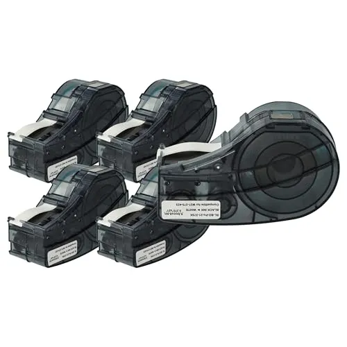 vhbw 5x Schriftband-Kassette kompatibel mit LABPAL BMP21-LAB Etiketten-Drucker 9,53mm Schwarz auf Weiß, Permanentpolyester