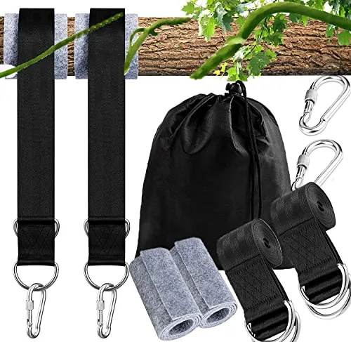 Schaukel Befestigung, Hängematte Befestigung Befestigungsset Aufhängung Hängesessel Befestigung mit 2 Baumschutz Polster und 2 Premium Karabinern,hält bis zu 550 kg(1.5M)