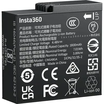 Insta360 CINSABGA Action-Cam-Akku für Insta360 Ace Pro 2 - Action Cam Akku mit 1800mAh, bietet bis zu 180 Minuten Laufzeit, schnell aufladbar in 18 Minuten und ideal für extreme Temperaturen bis -20 °C. Inklusive praktischer Transportbox.