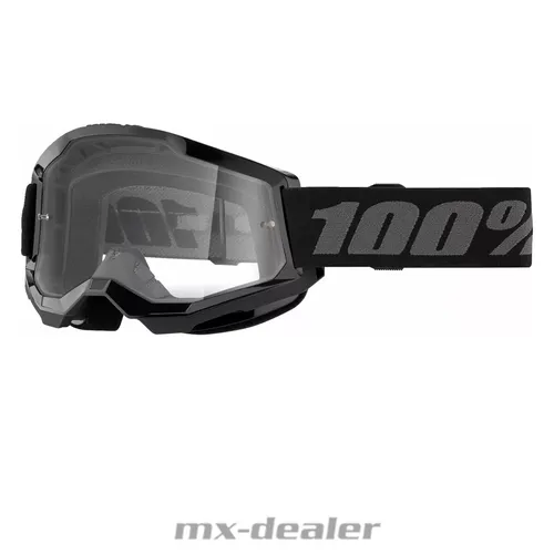 % Crossbrille Strata2 Black Schwarz Klarglas Motocross Downhill MTB Enduro 100