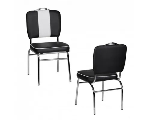 FINEBUY Esszimmerstuhl SuVa2787_2 (2er Set American Diner) - Stühle in modernem Design, gepolstert mit Kunstleder in Schwarz und Weiß, ideal für Esszimmer und Küchen, belastbar bis 130 kg.