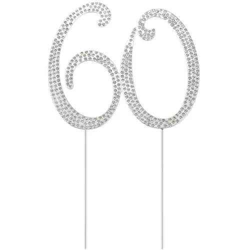 STOBOK Kuchen Topper Strass 60 Zahl Kuchendeckel Kuchendekoration für 60. Jahrestag Geburtstag Party Zubehör (Silber)