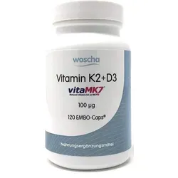 Woscha Vitamin K2+D3 100 µg - 120 Kapseln - Nahrungsergänzungsmittel für starke Knochen und ein gesundes Immunsystem, hochdosiert mit Vitamin K2 und D3 aus den Niederlanden.