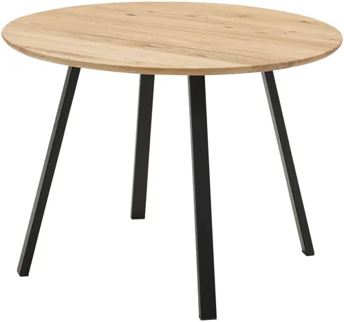 Mid.you Esstisch aus massiver Eiche, rund 110 cm - Eleganter Esstisch aus massiver Eiche mit charakteristischer Maserung und pulverbeschichtetem Eisen-Gestell. Ideal für stilvolle Esszimmer, belastbar bis 50 kg.