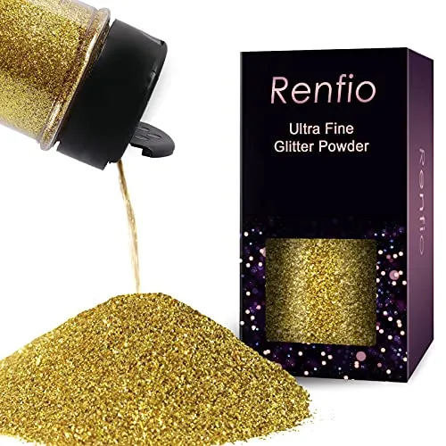 Renfio Ultrafeiner Glitzer-Puder, metallisches Gold, 80 ml | Glas für Harzgläser, Schleim, Malerei, Kunst, Nagelkunst, DIY-Dekoration – Golden