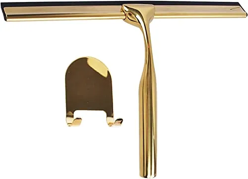 Duschabzieher Edelstahl Fensterabzieher Antirutsch Klingengriff für Badezimmer Tür Spiegel Auto Glas Mit Haken Wischerreiniger Gold