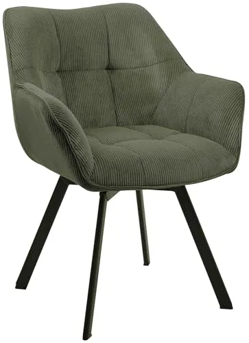 CLP Esszimmerstuhl Jordi Cord - Schwenkbarer Polsterstuhl in Grün - Esszimmerstuhl mit 180 Grad Swivel-Funktion für maximalen Sitzkomfort und pflegeleichtem Cordbezug. Ideal für stilvolle Essbereiche.