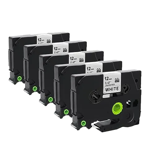 Molabel 5er-Pack kompatible TZe-231 Schriftbänder für Brother TZe-231 / TZ-231, 12 mm (0,47 Zoll) laminiert, weißes Band mit schwarzer Schrift, kompatibel mit P-Touch PT-H100R, PT-H105, PT-H100LB.