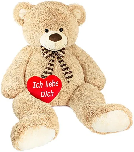 BRUBAKER XXL Teddybär 150 cm mit Plüschherz 'Ich liebe Dich' - Riesiger, superweicher Teddybär für große Kuschel-Momente. Ideal als Deko oder zum Kuscheln. Mit eingesticktem Herz für eine besondere Liebeserklärung. Waschbar bei 30 °C.