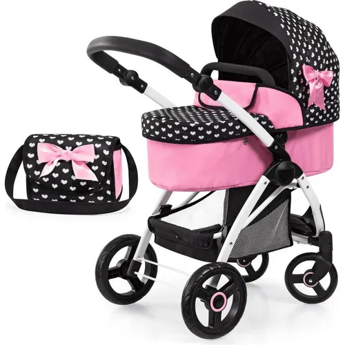 Bayer Design 17560AA Puppenwagen City Max - Höhenverstellbar, wandelbar als Jogger, schwenkbare Vorderräder und integrierter Korb in Schwarz/Rosa