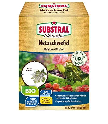 Substral Naturen Bio Netzschwefel Mehltau Pilzfrei, 6x10g - Biologisches Spritzpulver gegen Pilzkrankeiten an Pflanzen