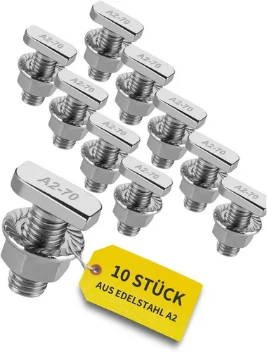 avoltik Solarmodul-Halterung Hammerkopfschrauben M8 I M10 mit Flanschmuttern Edelstahl A2 Solar, (10, 20 oder 50er Set Hammerkopfschrauben mit Flanschmuttern in M8 20mm, M8 25mm, M10 25mm oder M10 30mm, 10-tlg., 10/20/50er Set Hammerkopfschrauben M8/M10 mit Flanschmuttern, Farbe silber)