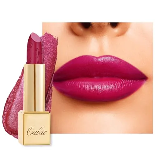 Produktbild OULAC Lippenstift Metallic Glanz Finish, Magenta-Rosa Langanhaltender Glitzer Lippenstifte, Feuchtigkeit und Glanz für die Lippen, Intensive Farbe Feine Textur, Vegan, 4.3g (GM15) She's A Lover