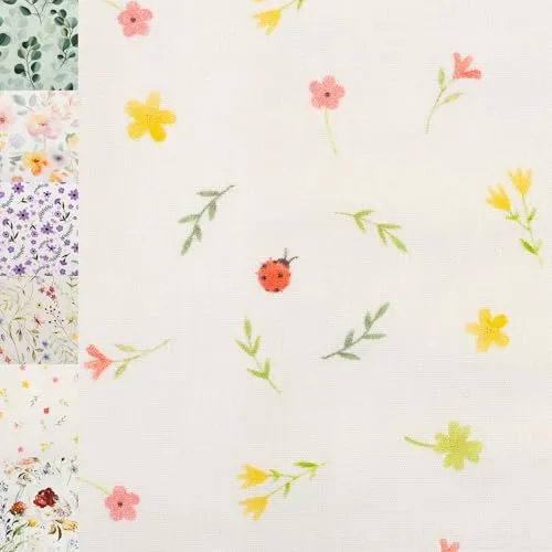 MAGAM-Stoffe Emma Blumen Baumwollstoff ÖKO-TEX Meterware ab 50cm (Marienkäfer)