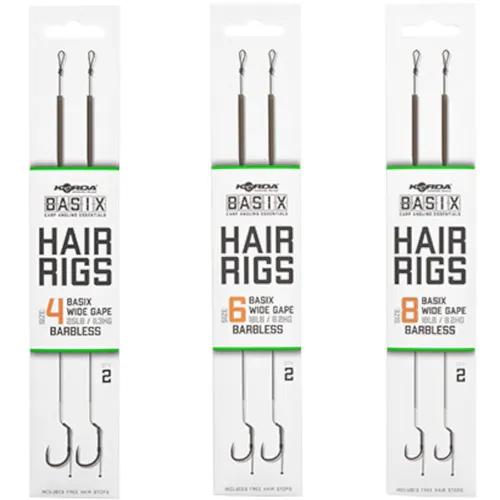 Korda Basix Hair Rigs Wide Gape Barbless Size 6 18LB